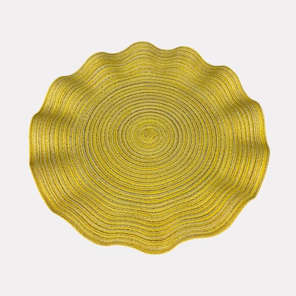 Pier 1 Imports Five Piece Round Ruffle Edge Placemats Blue Yellow Green Metallic - Picture 3 of 8